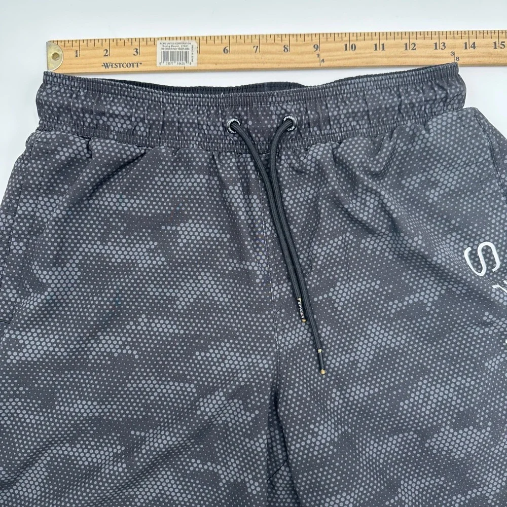 Spyder Swim Mens‎ Small S Black Grey Dot Camo Board Shorts Trunks Zipper Pocket